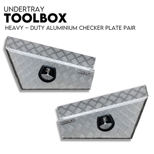 Under Tray Tool Box Underbody Pair Set 750mm Checker Plate Aluminium