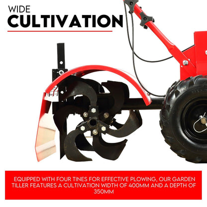 212CC Tiller Cultivator 4 Blades Rotating Tines Power Rotary Hoe Handheld