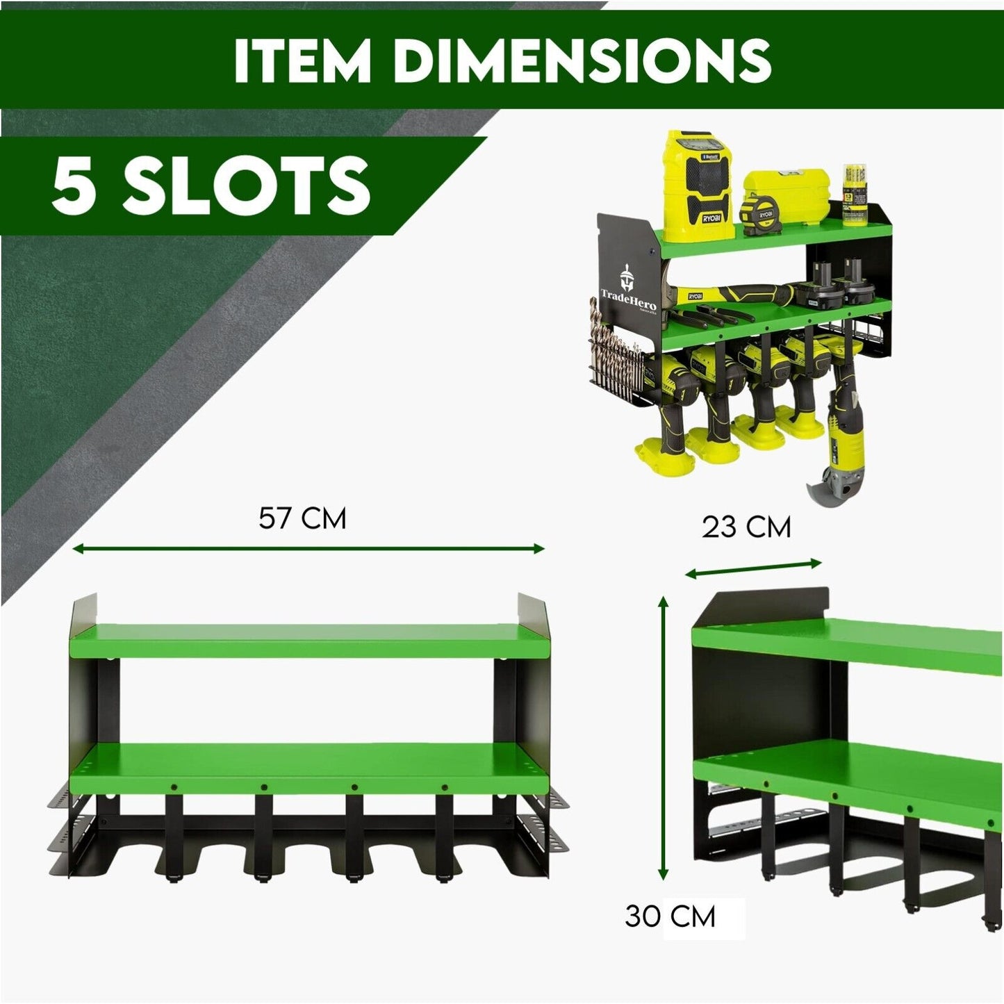 Power Tool Organiser Wall Mounted Drill Storage Organizer Holder Hikoki Green