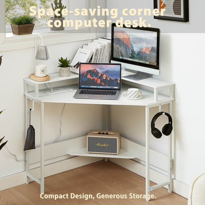 Casadiso L-Shaped Corner Desk with Built-In Power Board, White Gaming Desk with Charging Station (Casadiso Albali Pro)