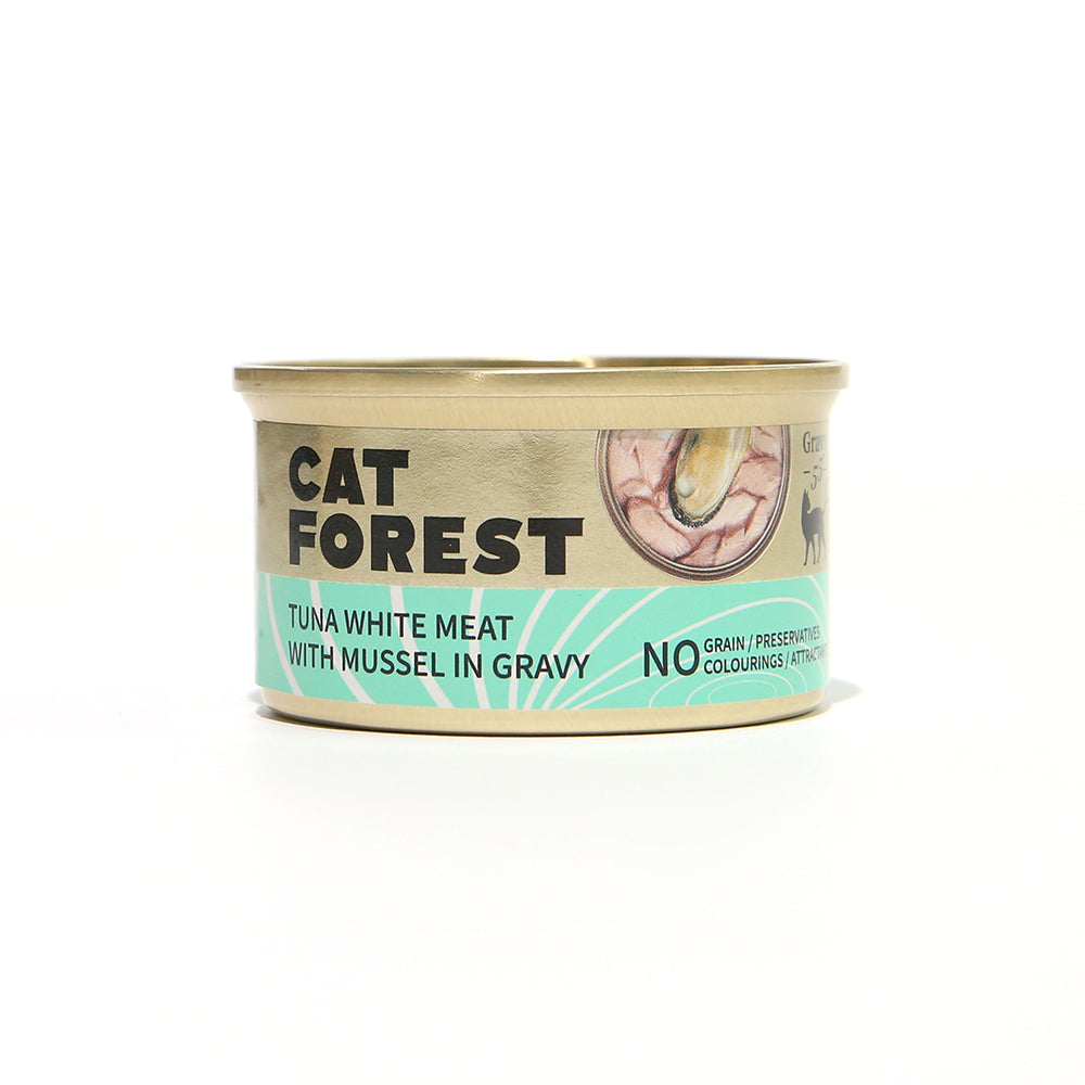 CAT FOREST Premium Tuna White Meat With Mussel In Gravy Cat Canned Food 85G X 24