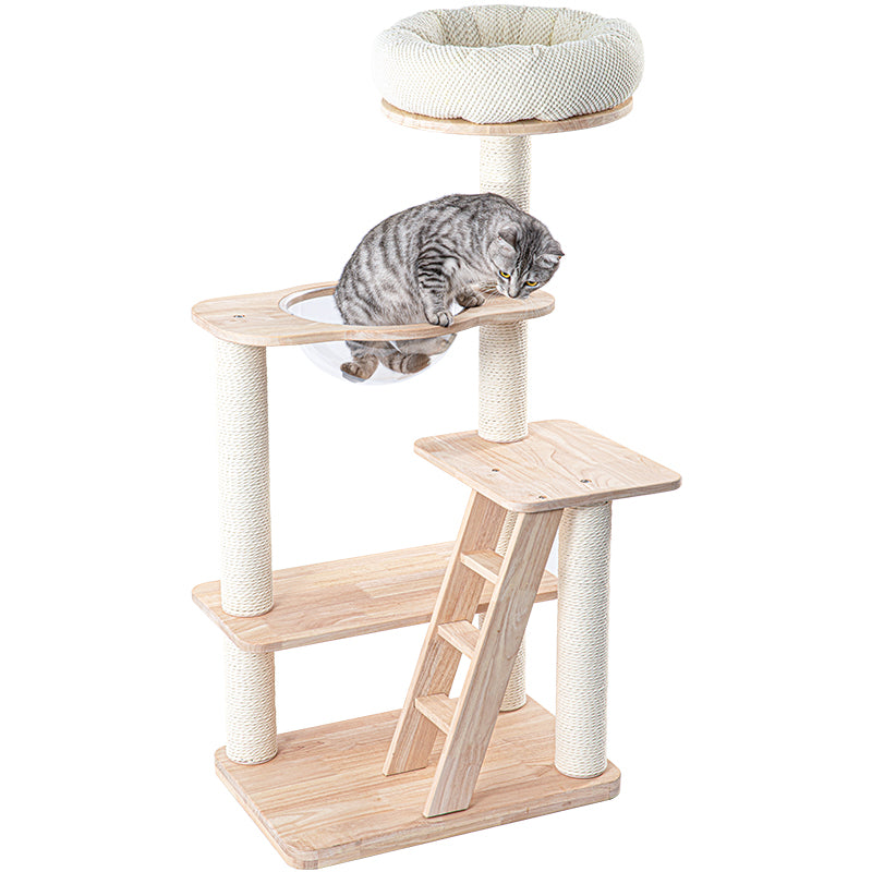 HONEYPOTCAT Serenity Plush Top Cat Tower - Wood Varnish 125cm