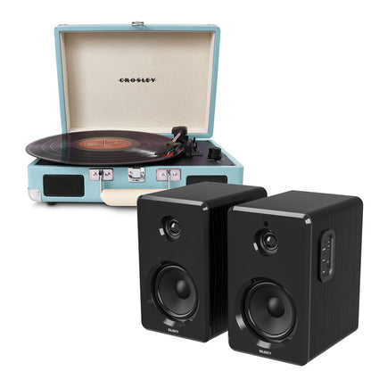 Crosley Cruiser Bluetooth Portable Turntable - Turquoise + Bundled Majority D40 Bluetooth Speakers