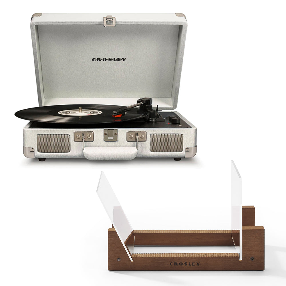 Crosley Cruiser Bluetooth Portable Turntable - White Sands + Bundled Crosley Record Storage Display Stand