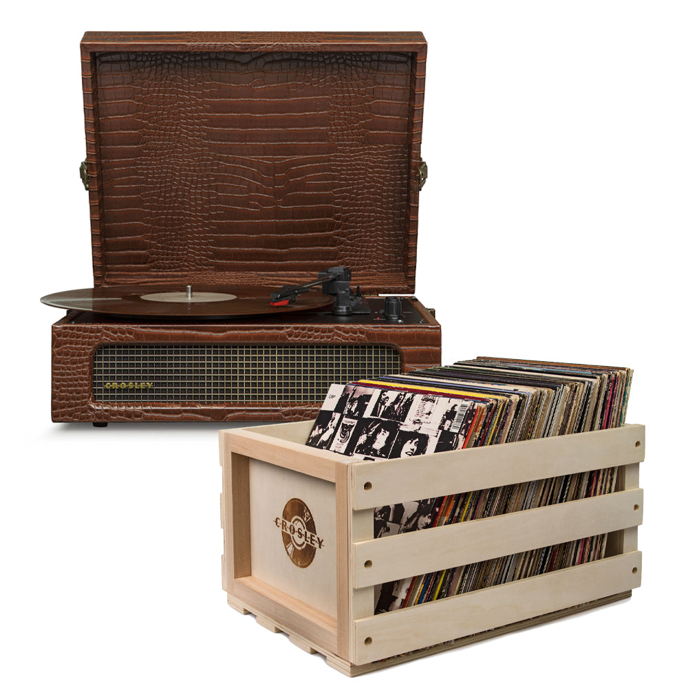 Crosley Voyager Brown Croc - Bluetooth Portable Turntable  & Record Storage Crate