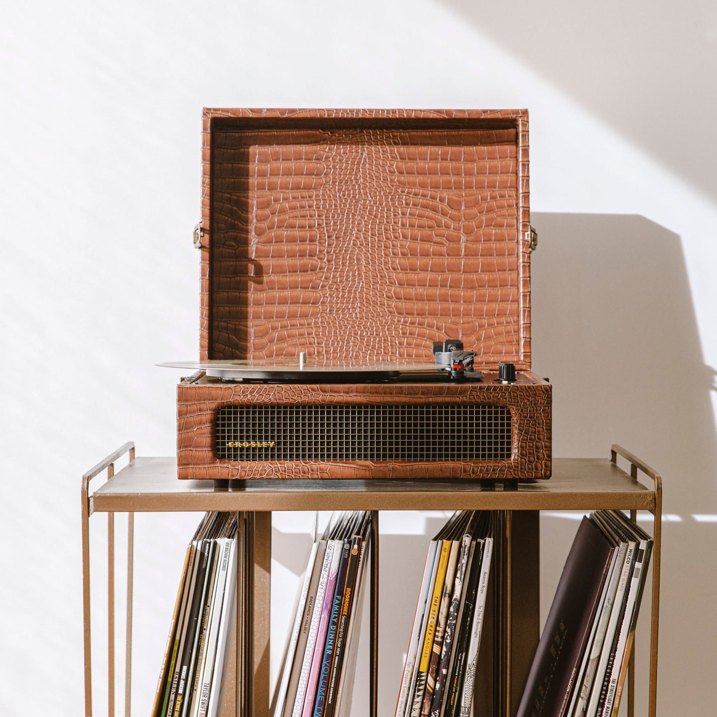 Crosley Voyager Bluetooth Portable Turntable - Brown Croc + Bundled Crosley Record Storage Display Stand