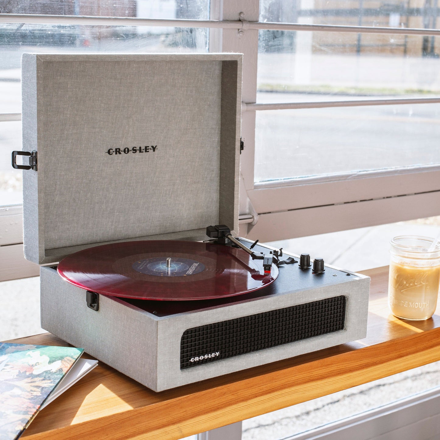 Crosley Voyager Bluetooth Portable Turntable - Grey + Bundled Crosley Record Storage Display Stand