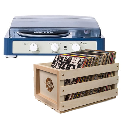 Gadhouse Brad MKII Record Player - Navy + Bundled Record Storage Crate