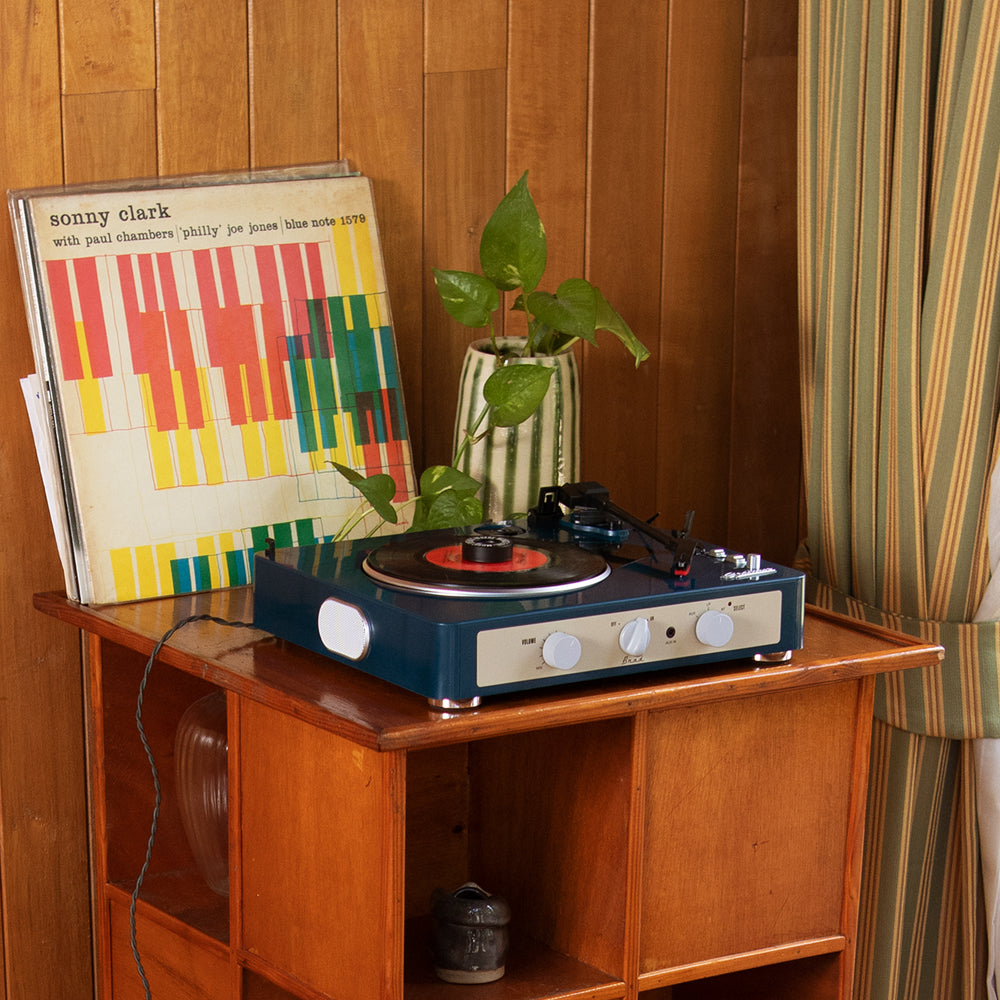 Gadhouse Brad MKII Record Player - Navy + Bundled Record Storage Crate