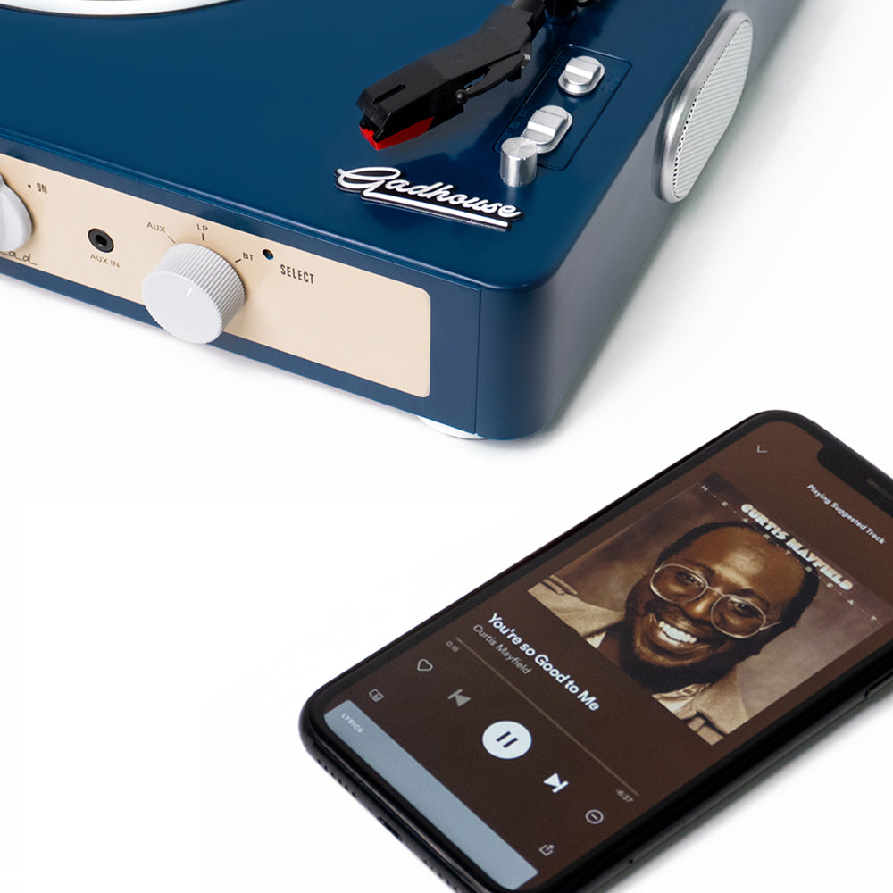 Gadhouse Brad MKII Record Player - Navy + Bundled Majority D40 Bluetooth Speakers