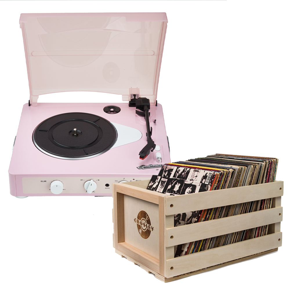 Gadhouse Brad MKII Record Player - Limited Edition Pink Pink + Bundled Record Storage Crate