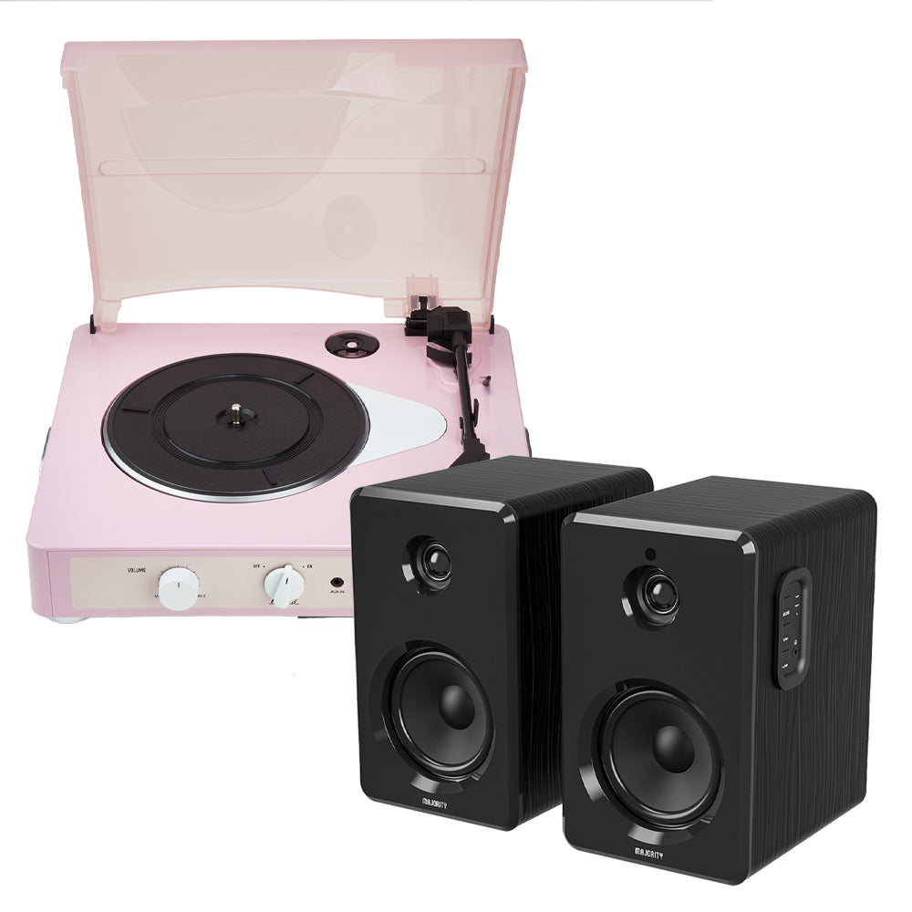 Gadhouse Brad MKII Record Player - Limited Edition Pink Pink + Bundled Majority D40 Bluetooth Speakers