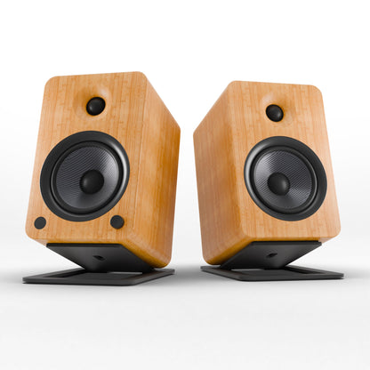 Kanto YU6 200W Powered Bookshelf Speakers with Bluetooth® and Phono Preamp - Pair, Bamboo with S6 Black Stand Bundle