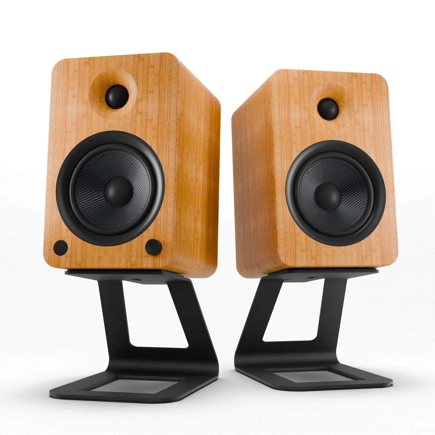 Kanto YU6 200W Powered Bookshelf Speakers with Bluetooth® and Phono Preamp - Pair, Bamboo with SE6 Black Stand Bundle