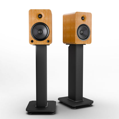 Kanto YU6 200W Powered Bookshelf Speakers with Bluetooth® and Phono Preamp - Pair, Bamboo with SX22 Black Stand Bundle