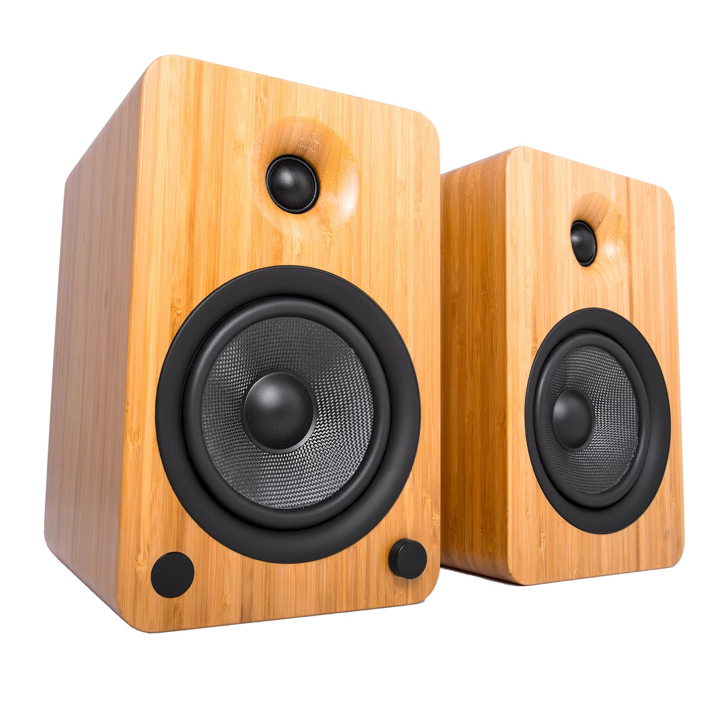 Kanto YU6 200W Powered Bookshelf Speakers with Bluetooth® and Phono Preamp - Pair, Bamboo with SX26 Black Stand Bundle