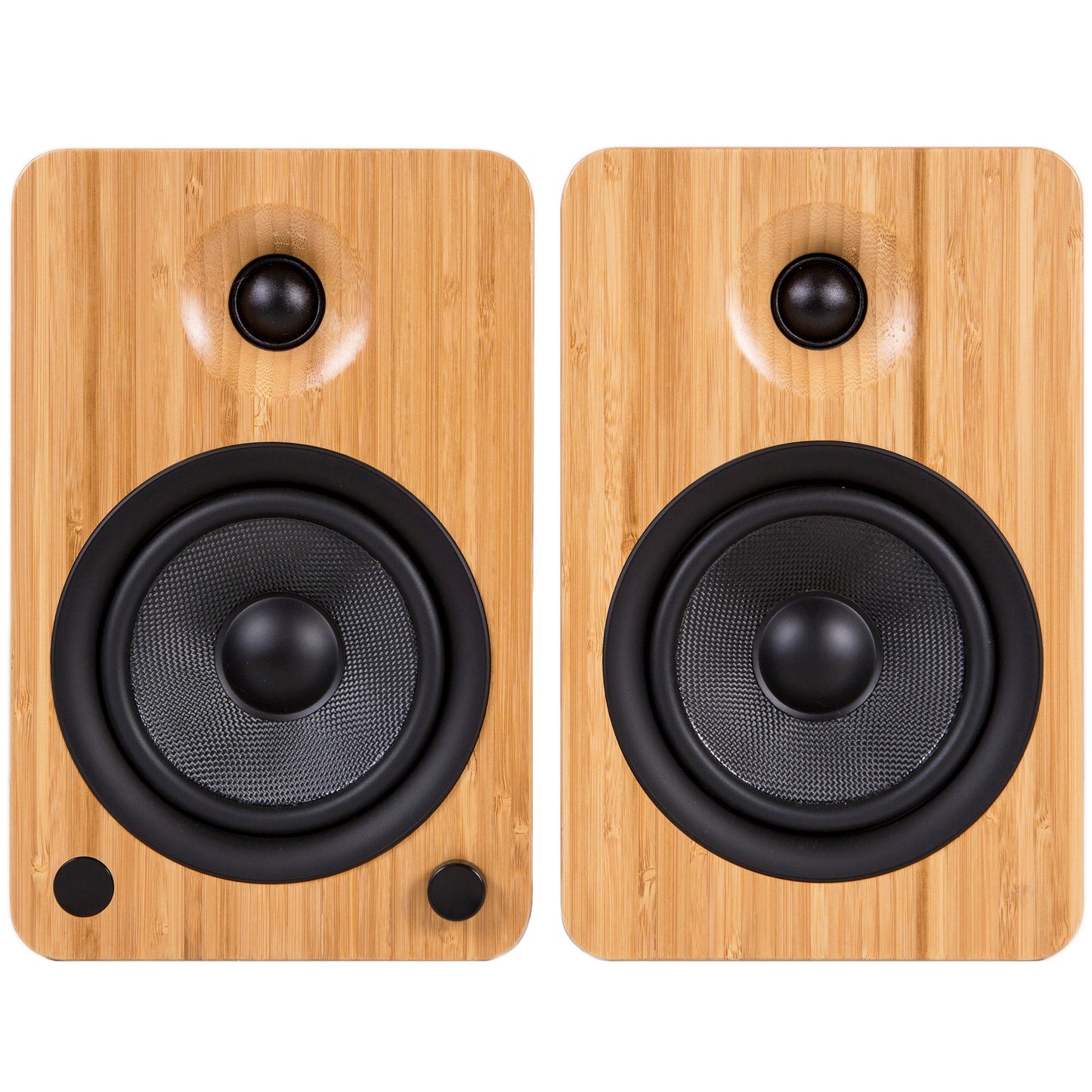 Kanto YU6 200W Powered Bookshelf Speakers with Bluetooth® and Phono Preamp - Pair, Bamboo with SX26 Black Stand Bundle