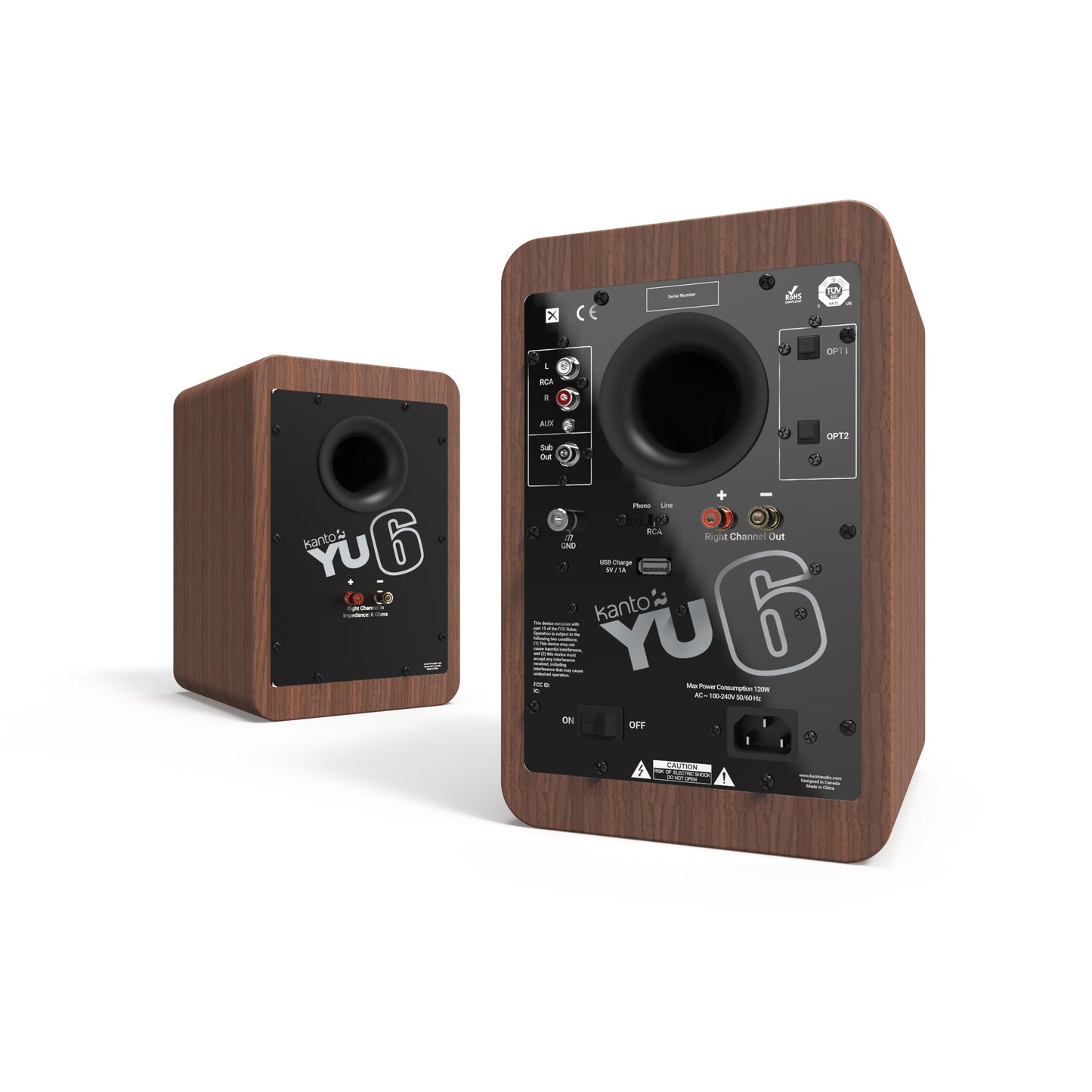 Kanto YU6 200W Powered Bookshelf Speakers with Bluetooth and Phono Preamp - Pair, Walnut with S6 Black Stand Bundle