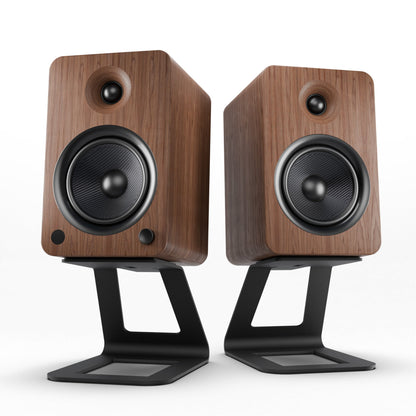 Kanto YU6 200W Powered Bookshelf Speakers with Bluetooth® and Phono Preamp - Pair, Walnut with SE6 Black Stand Bundle