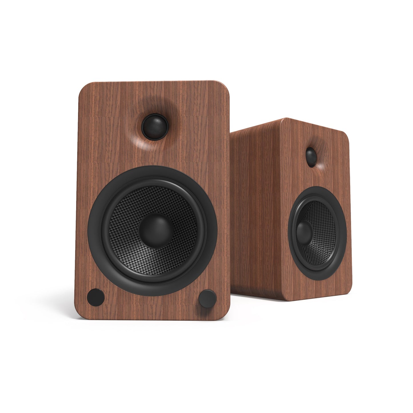 Kanto YU6 200W Powered Bookshelf Speakers with Bluetooth® and Phono Preamp - Pair, Walnut with SE6 Black Stand Bundle