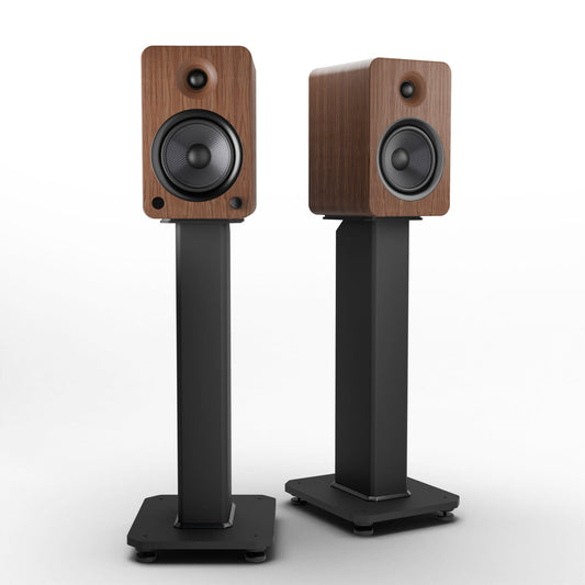 Kanto YU6 200W Powered Bookshelf Speakers with Bluetooth® and Phono Preamp - Pair, Walnut with SX22 Black Stand Bundle