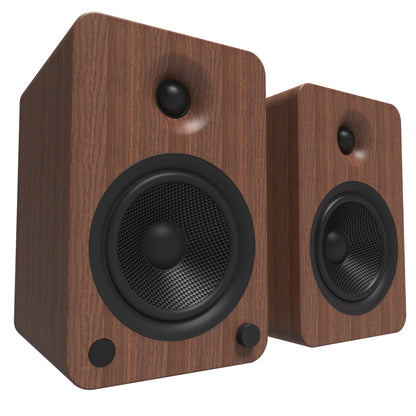 Kanto YU6 200W Powered Bookshelf Speakers with Bluetooth® and Phono Preamp - Pair, Walnut with SX22 Black Stand Bundle