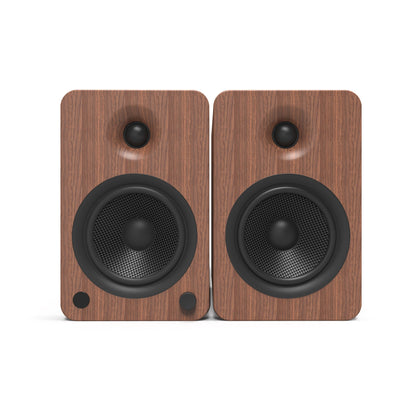 Kanto YU6 200W Powered Bookshelf Speakers with Bluetooth and Phono Preamp - Pair, Walnut with SX26 Black Stand Bundle