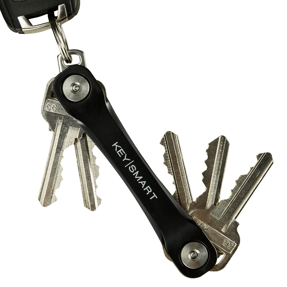 KeySmart Flex Extended - Compact Key Holder and Keychain Organiser (Up to 8 Keys) - Black