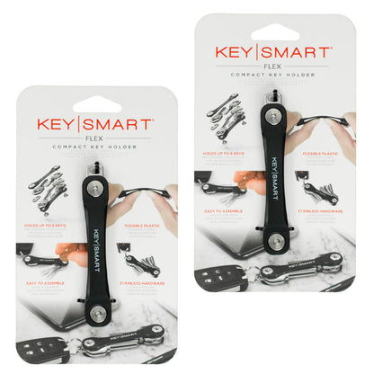 KeySmart Flex Extended - Compact Key Holder and Keychain Organiser (Up to 8 Keys) - Black - 2 Pack