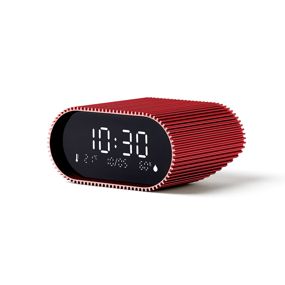 Lexon Ray Clock Lcd Alarm Clock With Temperature / Humidity Display - Red