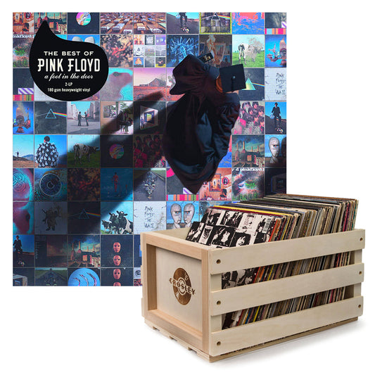 Crosley Record Storage Crate Pink Foyd The Best Of Pink Floyd: A Foot In The Door Vinyl Album Bundle