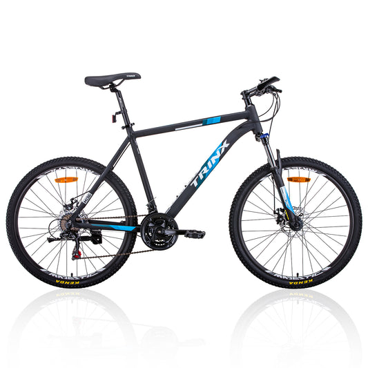 Trinx MTB Mens Mountain Bike 26 inch Shimano Gear 21-Speed [Colour: Matt Black White/Blue] [Size Of Frame: 19 inches]