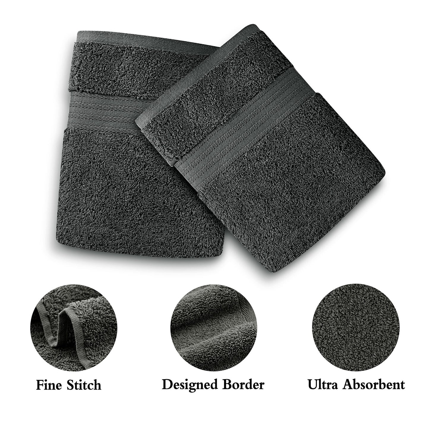 Linenland Bath Towel 4 Piece Cotton Hand Towels Set - Charcoal