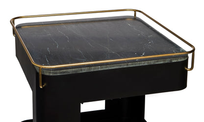 Contemporary Black Gold Drinks Trolley Bar Cart with Marble Top