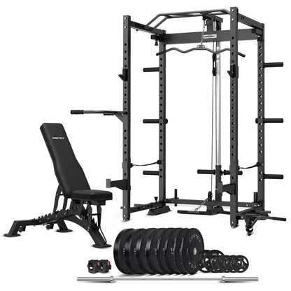 CORTEX PR4 Folding Power Rack with 130kg Olympic Bumper Weight, Bar and Bench Set