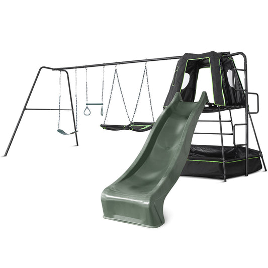 Lifespan Kids Pallas Play Tower with Metal Swing Set in Green Slide