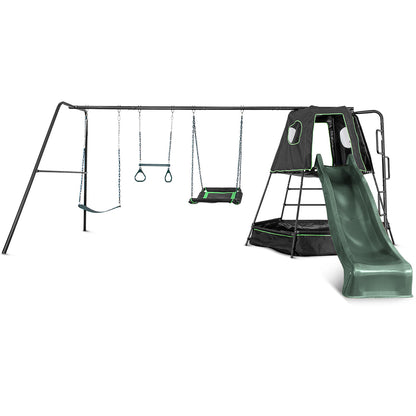 Lifespan Kids Pallas Play Tower with Metal Swing Set in Green Slide