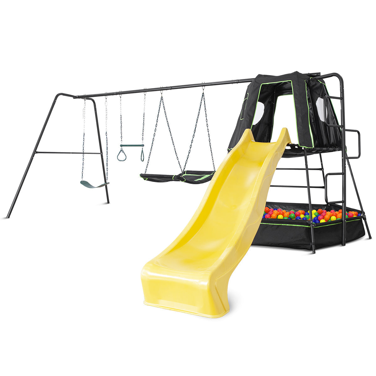 Lifespan Kids Pallas Play Tower with Metal Swing Set in Yellow Slide