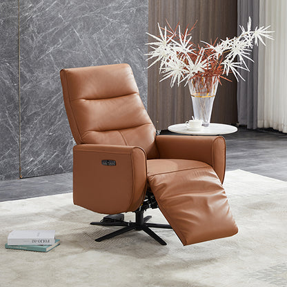 Arm Chair Power Recliner 360 Degree Swiveling Cow Leather USB Charger Metal Legs