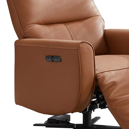 Arm Chair Power Recliner 360 Degree Swiveling Cow Leather USB Charger Metal Legs