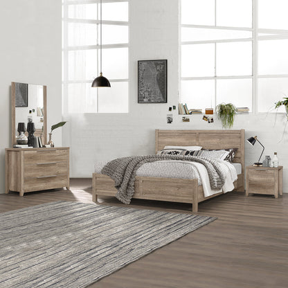 5 Pieces Bedroom Suite Natural Wood Like MDF Structure Queen Size Oak Colour Bed, Bedside Table, Tallboy & Dresser