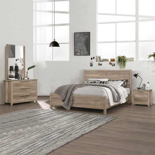 5 Pieces Bedroom Suite Natural Wood Like MDF Structure Queen Size Oak Colour Bed, Bedside Table, Tallboy & Dresser