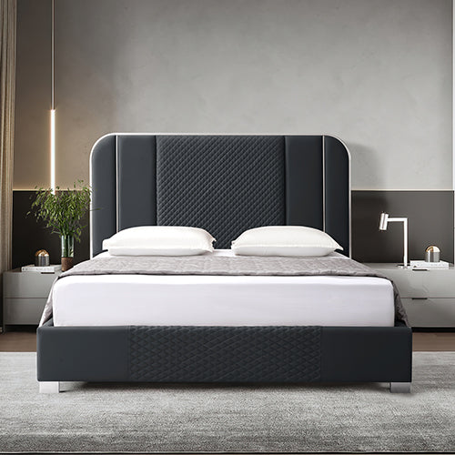 Halcyon Bed Frame Air Leather Padded Upholstery High Quality Slats Polished Stainless Steel Feet King