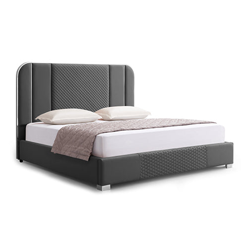 Halcyon Bed Frame Air Leather Padded Upholstery High Quality Slats Polished Stainless Steel Feet King