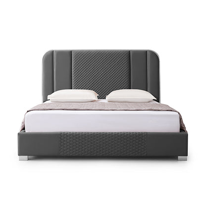 Halcyon Bed Frame Air Leather Padded Upholstery High Quality Slats Polished Stainless Steel Feet King