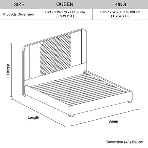 Halcyon Bed Frame Air Leather Padded Upholstery High Quality Slats Polished Stainless Steel Feet King