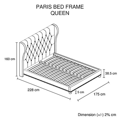 Bed Frame Queen Size in Grey Fabric Upholstered French Provincial High Bedhead