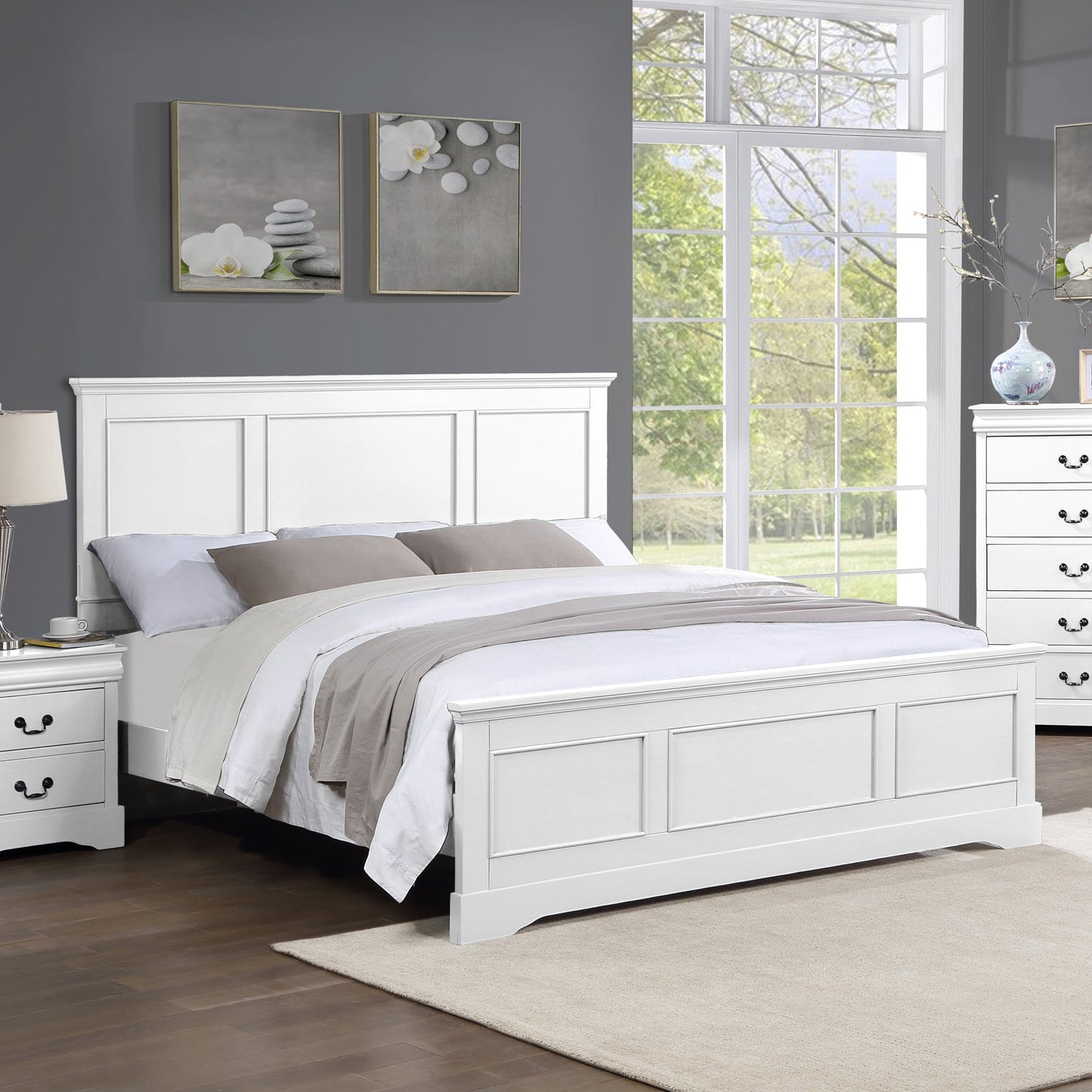 Queen Bed Frame in Solid Wood with Slats Support in White colour