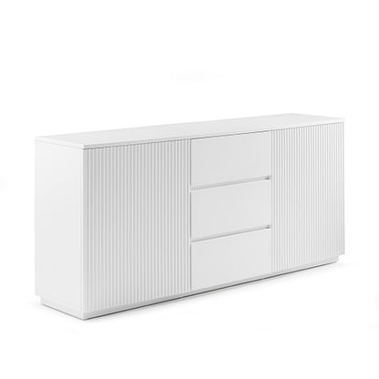 Buffet Ceramic Table Top MDF Cabinet Storage Stainless Steel In White