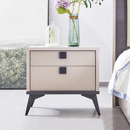 Bedside Table with 2 Storage Drawers MDF Combination of Champagne and Black Colour Nightstand